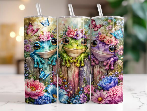 Download Cute Floral Frog 20oz Tumbler Wrap PNG - 20oz Collection
