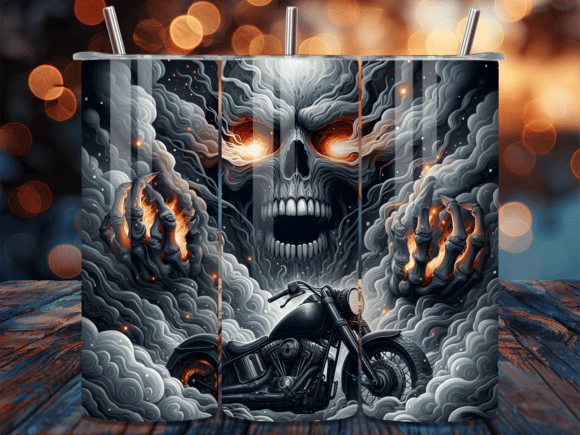 Download Flaming Skull Biker 20oz Tumbler Wrap - 20oz Collection