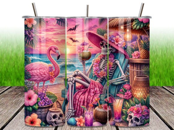 Download Beach Skeleton Flamingo 20oz Tumbler PNG - 20oz Collection