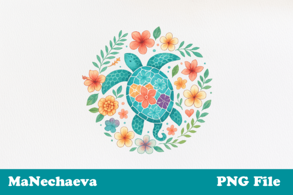 Download Tropical Floral Turtle Sublimation PNG - Turtle sublimation Collection
