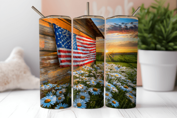 Download Flag and Daisies 20oz Tumbler Wrap - 20oz Collection