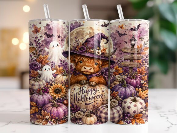 Download 20oz Halloween Highland Cow Tumbler Wrap - 20oz Collection