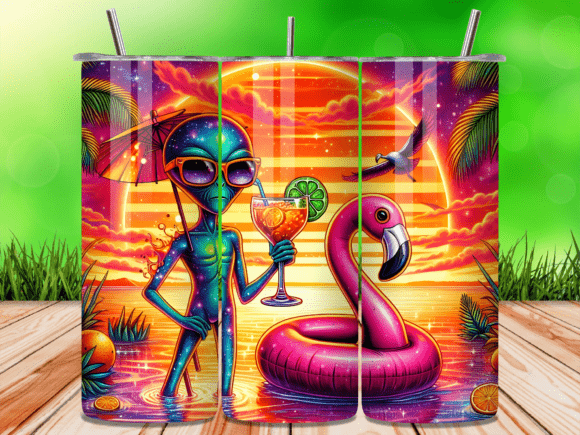 Download Alien Flamingo Sunset 20oz Tumbler Wrap - 20oz Collection