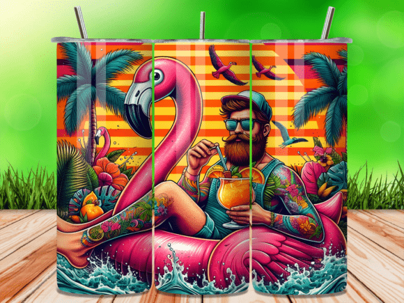 Download Bearded Man Flamingo 20oz Tumbler Wrap - 20oz Collection