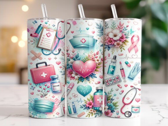 Download Floral Nurse 20oz Skinny Tumbler Wrap - 20oz Collection