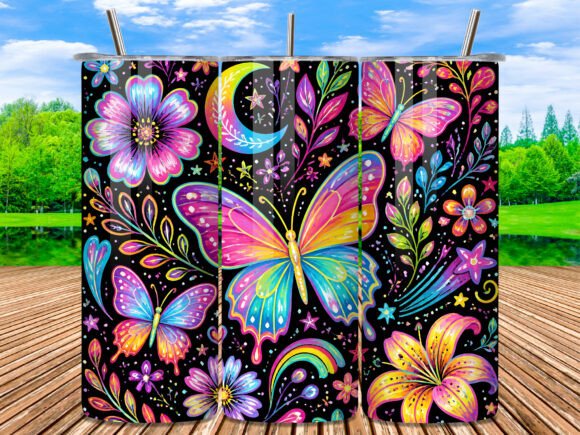 Download Neon Butterfly Floral 20oz Tumbler Wrap - 20oz Collection