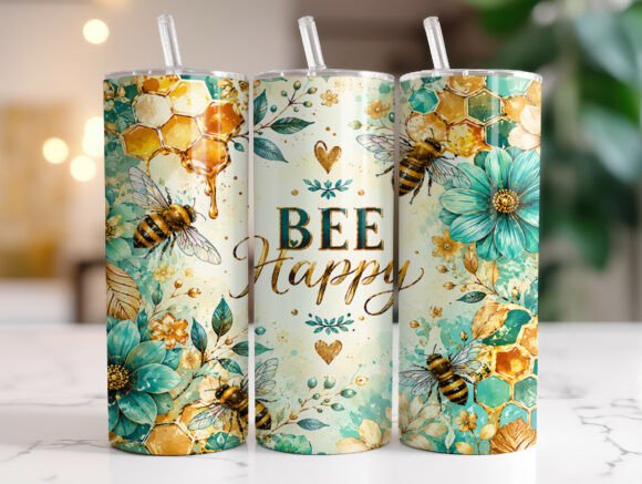 Download Bee Happy Floral 20oz Tumbler Wraps PNG - 20oz Collection