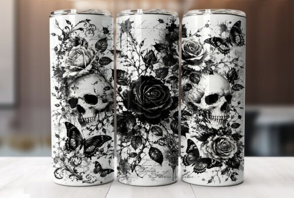 Download Gothic Skull Rose 20oz Tumbler Wrap PNG - 20oz Collection