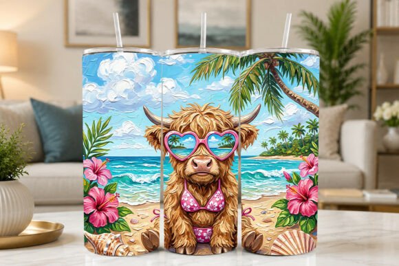 Download Beach Highland Cow in Bikini 20oz Skinny - 20oz Collection