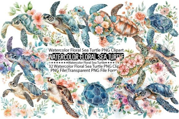 Download Watercolor Floral Sea Turtle Sublimation - Turtle sublimation Collection