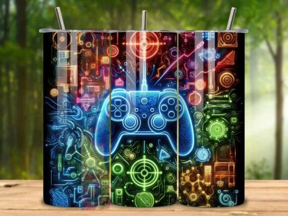 Download Neon Gamer 20oz Tumbler Wrap Png V.6 - 20oz Collection