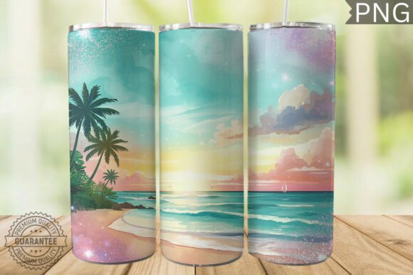 Download Pastel Beach Glitter Tumbler Wrap 20oz - 20oz Collection